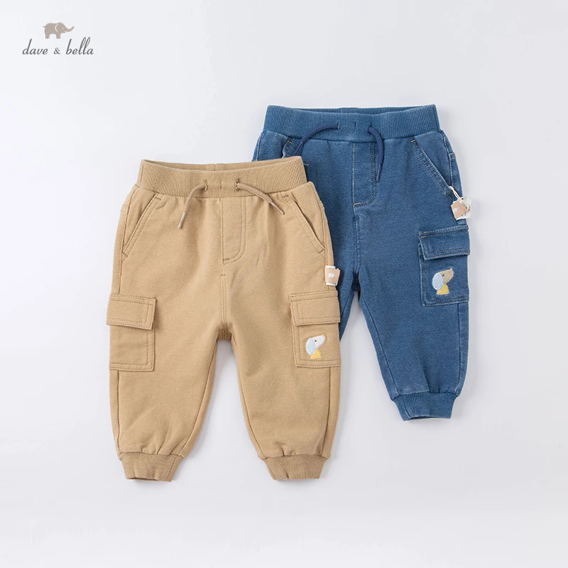 DB1220608 dave bella spring baby boys fashion cartoon pants children full length kids boy pants infant toddler trousers