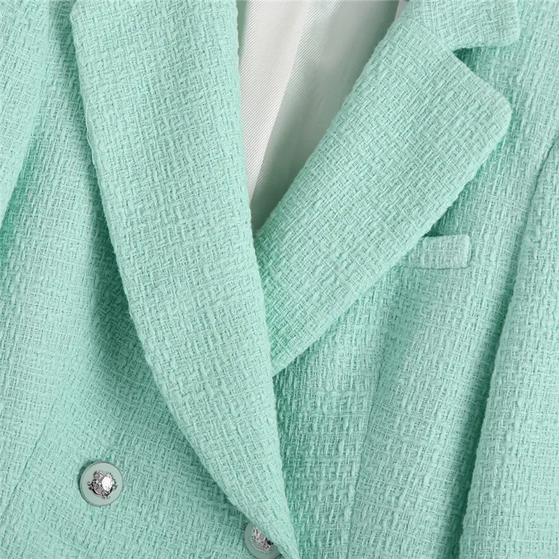 Mint Green Blazer Jacket Women 2021 New Spring Double Breasted Fashion High Quality Short Suit Jacket Ladies Casual Blazers Coat