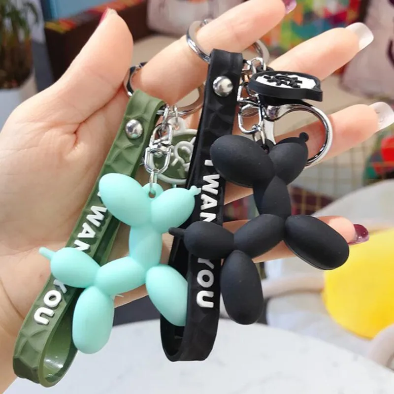 New 1PCS Fashion Stereo Cute Balloon Dog Keychain Key Ring Creative Cartoon Mobile Phone Bag Car Pendant Fun Keychain