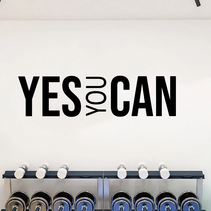 Gym Yes You Can Wall Sticker Office Workout Fitness Crossfit Inspirational Quote Wall Decal Classroom Vinyl Decor