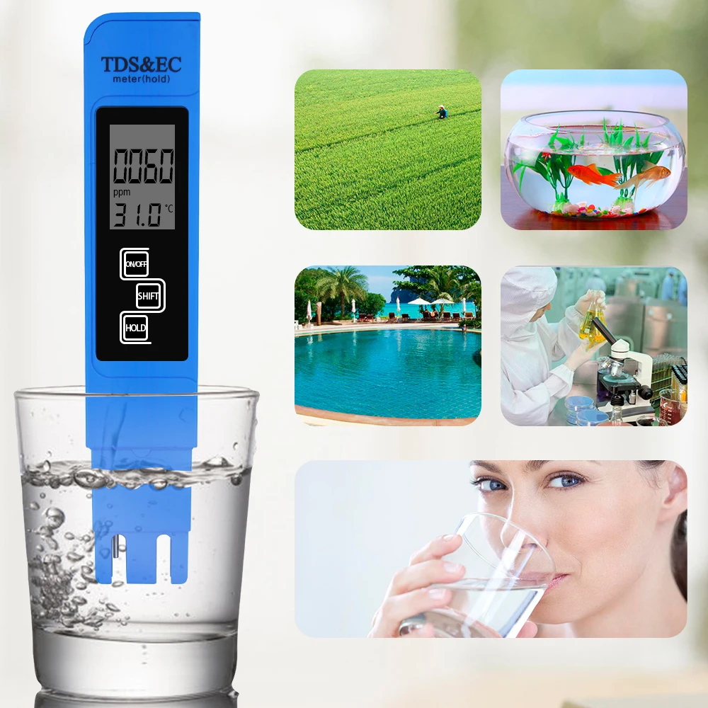 TDS&EC Tester 3 In1 TDS/Temp/EC Meter  0-9990ppm Conductivity Detector Water Quality Monitor Purity Measure Tool for Pool 40%OFF