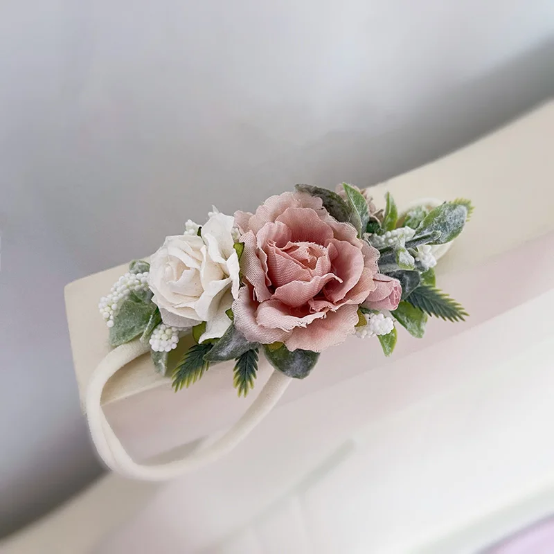 Free Shipping Blush Pink White Flower Girl Headband