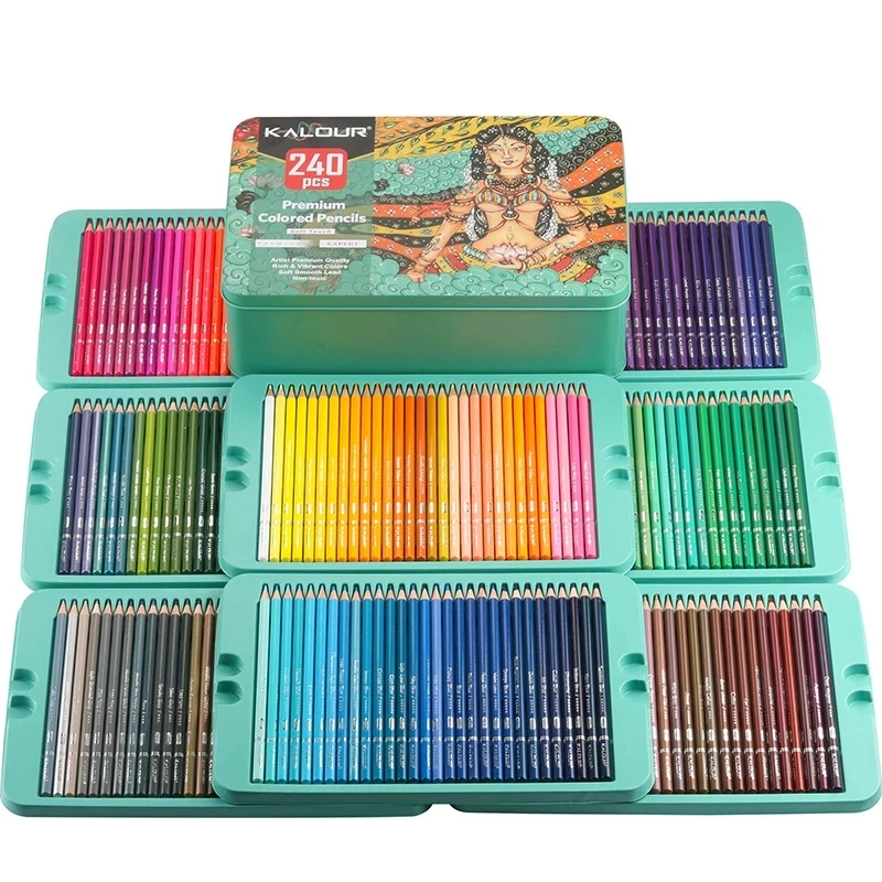 Artist Grade Soft Core Oil-based Premium 240pcs Color Pencil in Tin Box, Pre Sharpened Crayons -Ideal Christmas Gift Pens