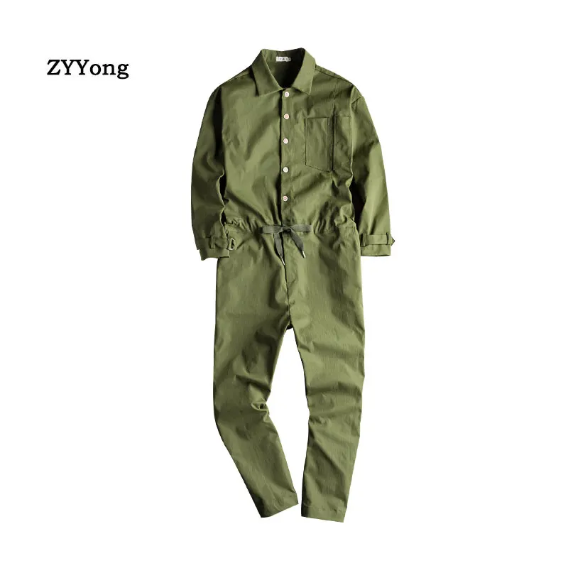 ZYYong Men's Loose Long Sleeve Jumpsuit Hip Hop Casual Comfortable Men's Pants Streetwear Green Black Men's Overalls