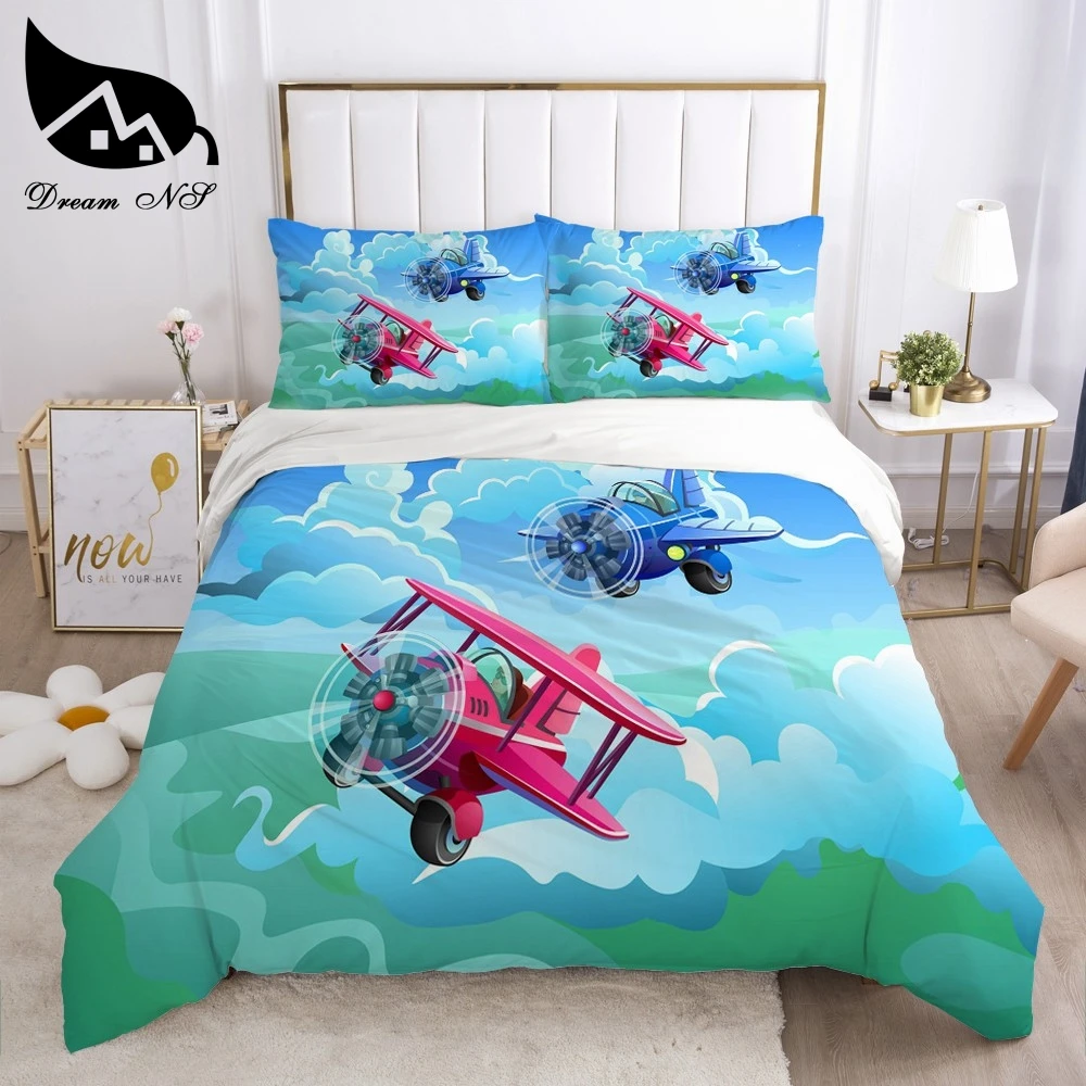 Dream NS Kids Cartoon Series Blue Sky Small Plane Bedding Home Textiles Set King Queen Bedclothes Duvet Cover Bedding Set