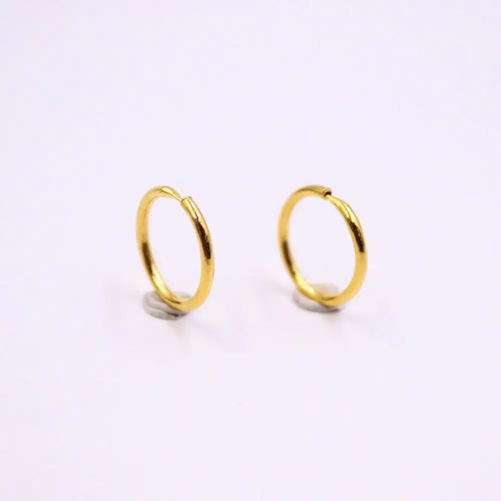 

New Pure 999 24k Yellow Gold Earrings 10x10mm Mini Round Smooth Ear Hoop For Woman 0.7g