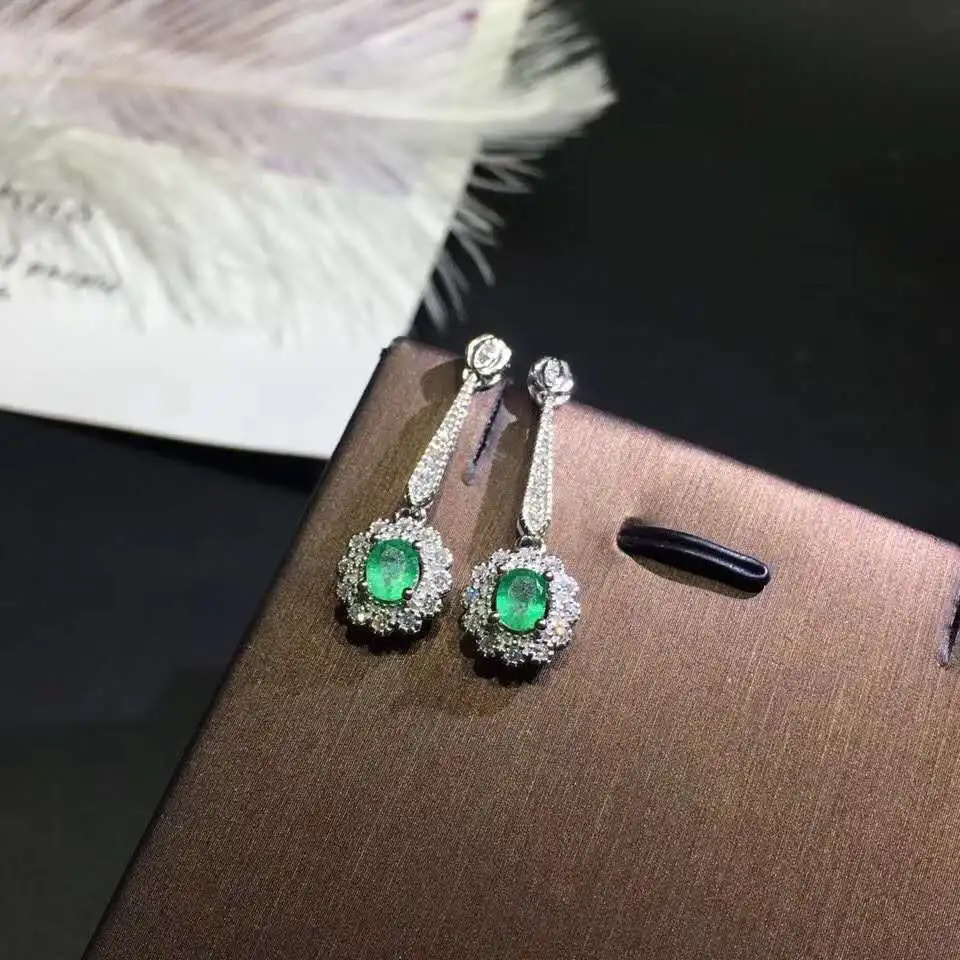 Natural And Real Emerald earrings classic fine Jewelry women wedding 925 sterling silver