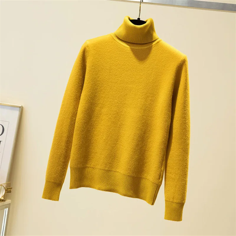 Mulheres Novo Inverno Quente Fofo Camisola De Veludo Coreano Moda Mulheres Camisolas De Gola Alta 2023 Elegante De Malha Pullovers Jumper Tops