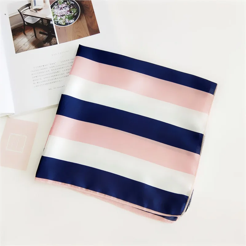 Women Striped Square Scarf Imitated Silk Scarves Leopard Stewardess Hostess Ladies Office Neckerchief Foulard Bandana 50*50cm