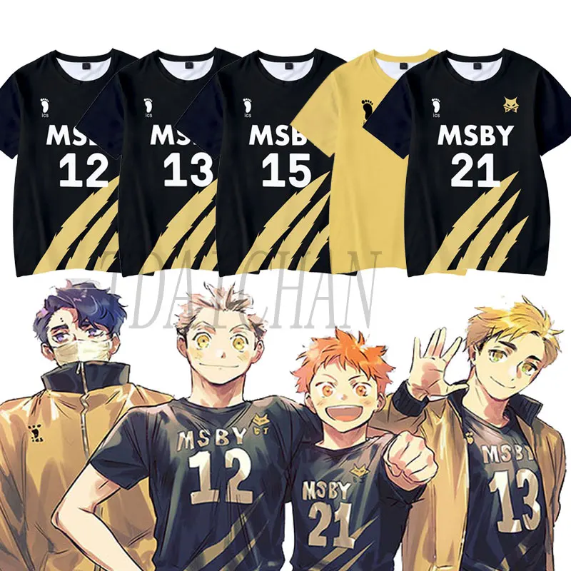 Haikyuu!! MSBY Black Jackals Printing T-shirt Summer Fashion Round Neck Short Sleeve Popular Japanese Anime Streetwear Plus Size