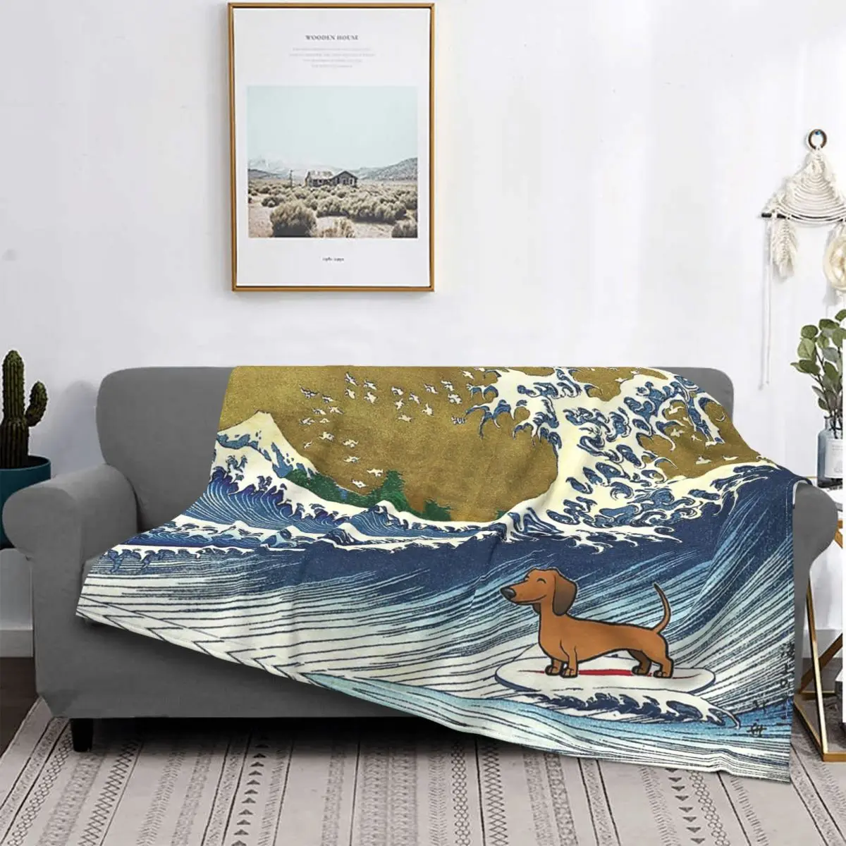 Dachshund Weiner Dog Surfing Flannel Blanket Sausage Doxie Throw Blanket for Sofa Bedding Lounge 150*125cm Plush Thin Quilt