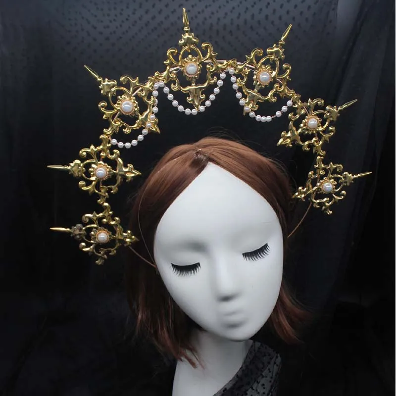 Lolita Vintage KC fascia oro Halo dea copricapo materiale angelo vergine maria barocco Tiara accessori copricapo