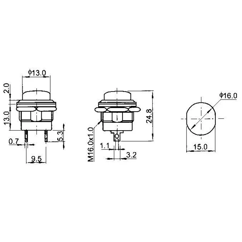 12pcs R13-507 Momentary SPST NO Red Round Cap Push Button Switch AC 6A/125V 3A/250V 6color