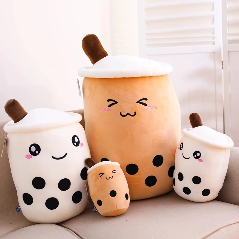 25cm Cartoon Bubble Tea Cup Shaped Pillow Real-life Stuffed Soft Seat Cushion Creative Room Decor Funny Gift for Kids Baby