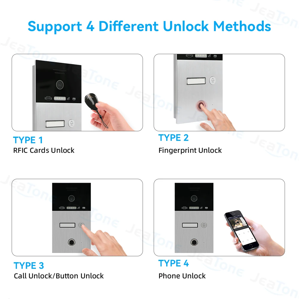 Jeatone-videoportero en Color de 7 pulgadas, timbre RFID, sistema de cámara de Control de acceso, Kits para intercomunicador multiapartamentos de