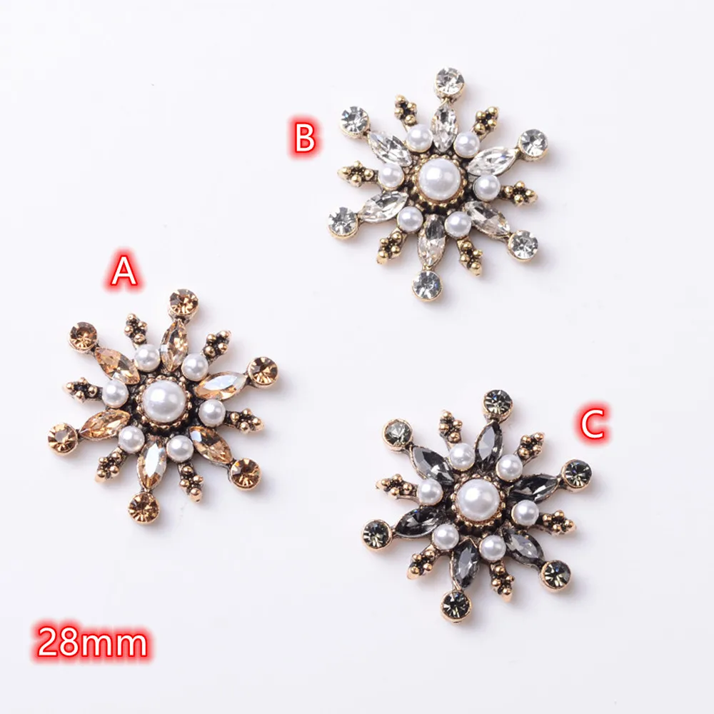 Snowflake Embellishments For Girl Hair Accessories Dress Crafts 10pcs Jewelry Pearls Rhinestone Scrapbooking Buttons Vintage