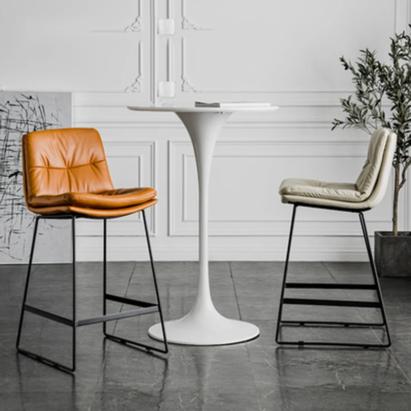 Severská styl couvat kůže pult židle čeleď lehký luxusní žehlička vysoký stolice káva krám moderní jednoduchý flanel pult židle