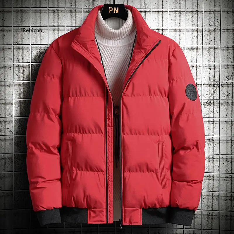 Jaqueta puffer casual masculina, casaco grosso quente, gola alta, algodão acolchoado Parkas de inverno, novo