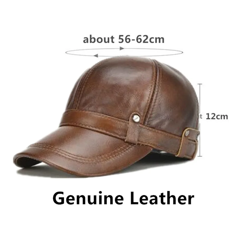 SILOQIN Snapback Cap Genuine Leather Hat Men\'s Cowhide Baseball Caps Adjustable Size Men Brand Leather Cap 2024 New Earmuffs Hat