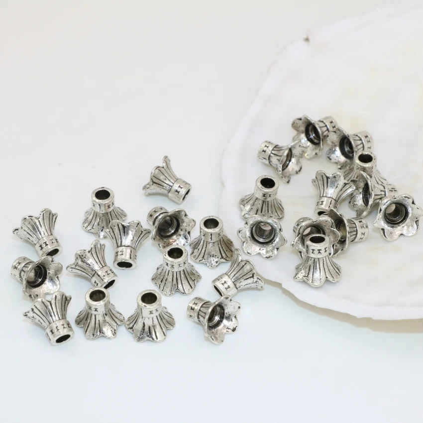 New design Bohemia style 10pcs flower shape silver-color Tibet spacers beads caps accessories 9*11mm jewelry findings B2530