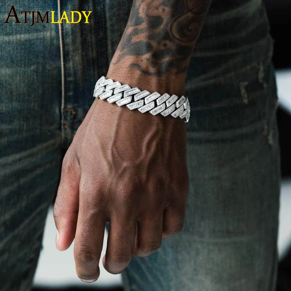 Atacado novo iced para fora sparking moda cz prong miami cubana pulseira micro pavimentada 5a zircão cúbico bling masculino hip hop jóias