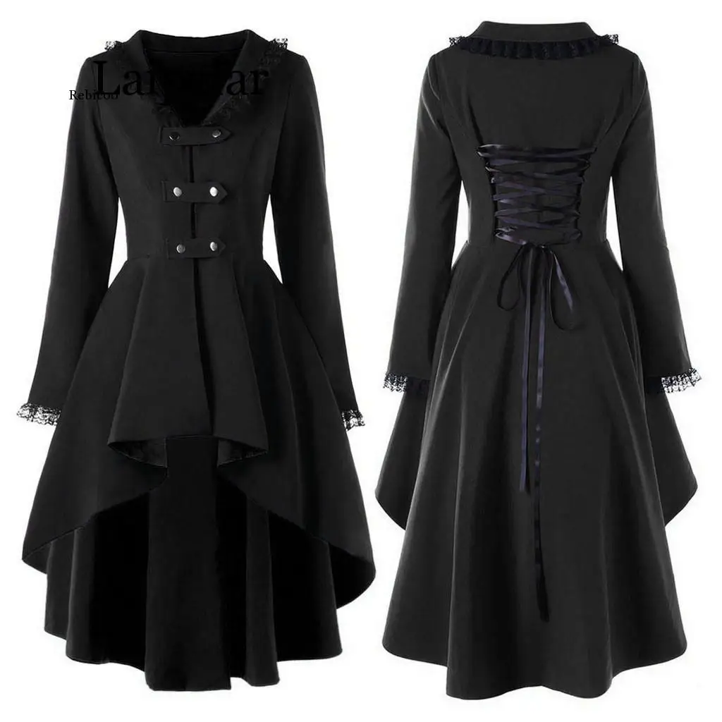 Women New Fashion Gothic Vintage Mid-long Trench Coat Women Black Slim Belt Cloak  Windbreaker Female