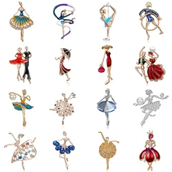 Rinhoo New Fashion Temperament Dance Girl Ballet Girls Cartoon Shining Crystal Brooches Women Collar Pins Bride Wedding Jewelry