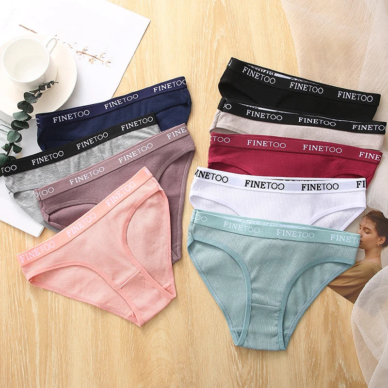 FINETOO 5Pcs/set Cotton Panties Women M-2XL Solid Color Letter Underwear Ladies Low Waist Briefs Plus Size Underpants Lingerie