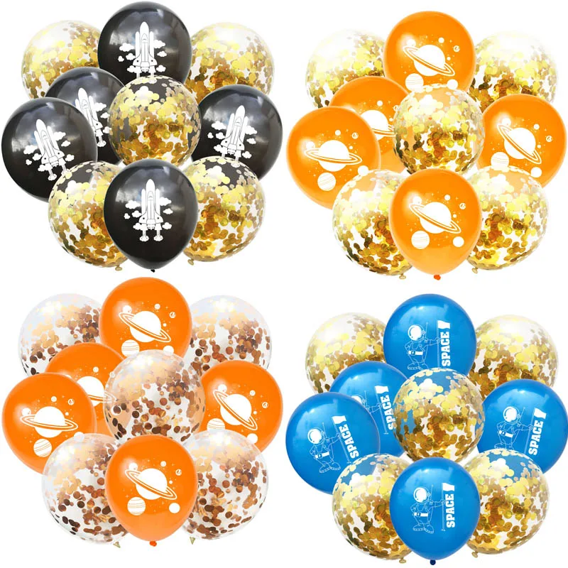 12Inch Astronaut Space Planet Latex Balloon sequin balloon set aluminum foil sequin balloon  decoration confetti balloon