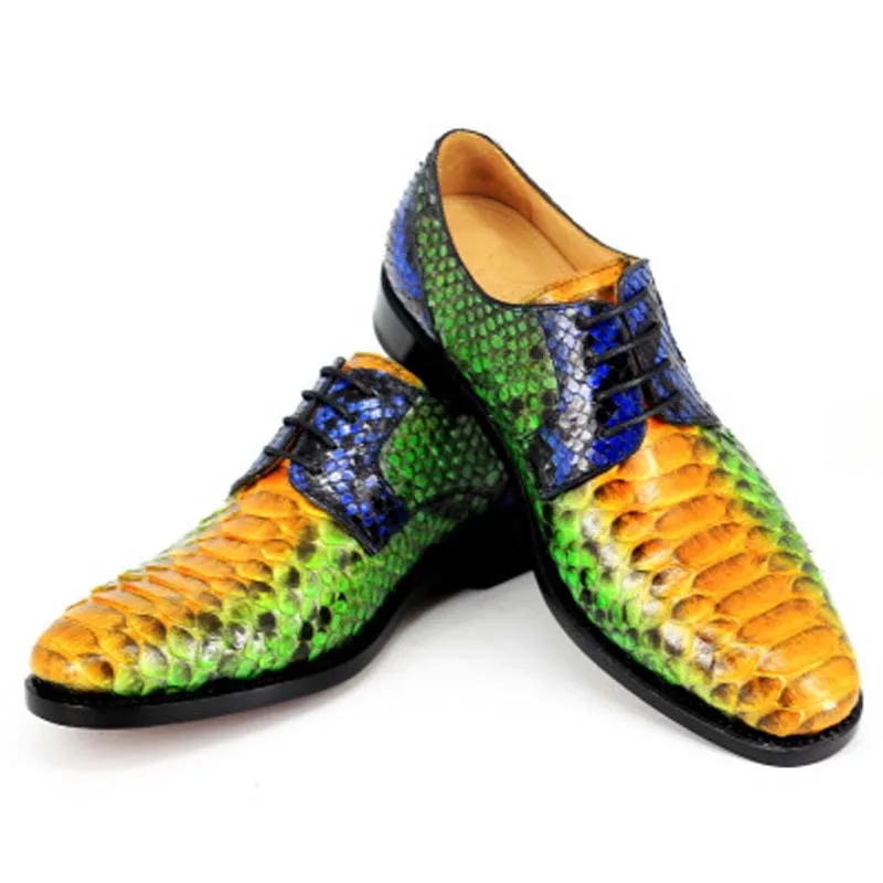 

hubu import Python skin Men shoes Pure manual Python leather shoes hand-painted Color matching Men's shoes