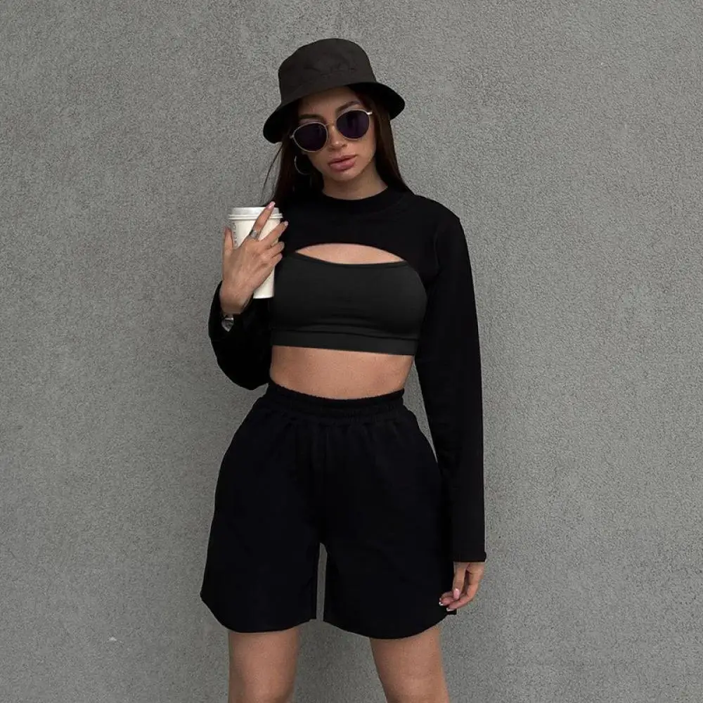 

Summer Sexy Vacation Hoodies Sportswear Suit Three-Piece Suit Women Fitness Crop Top Workout Yoga Vest for Women Sweatshirt Set