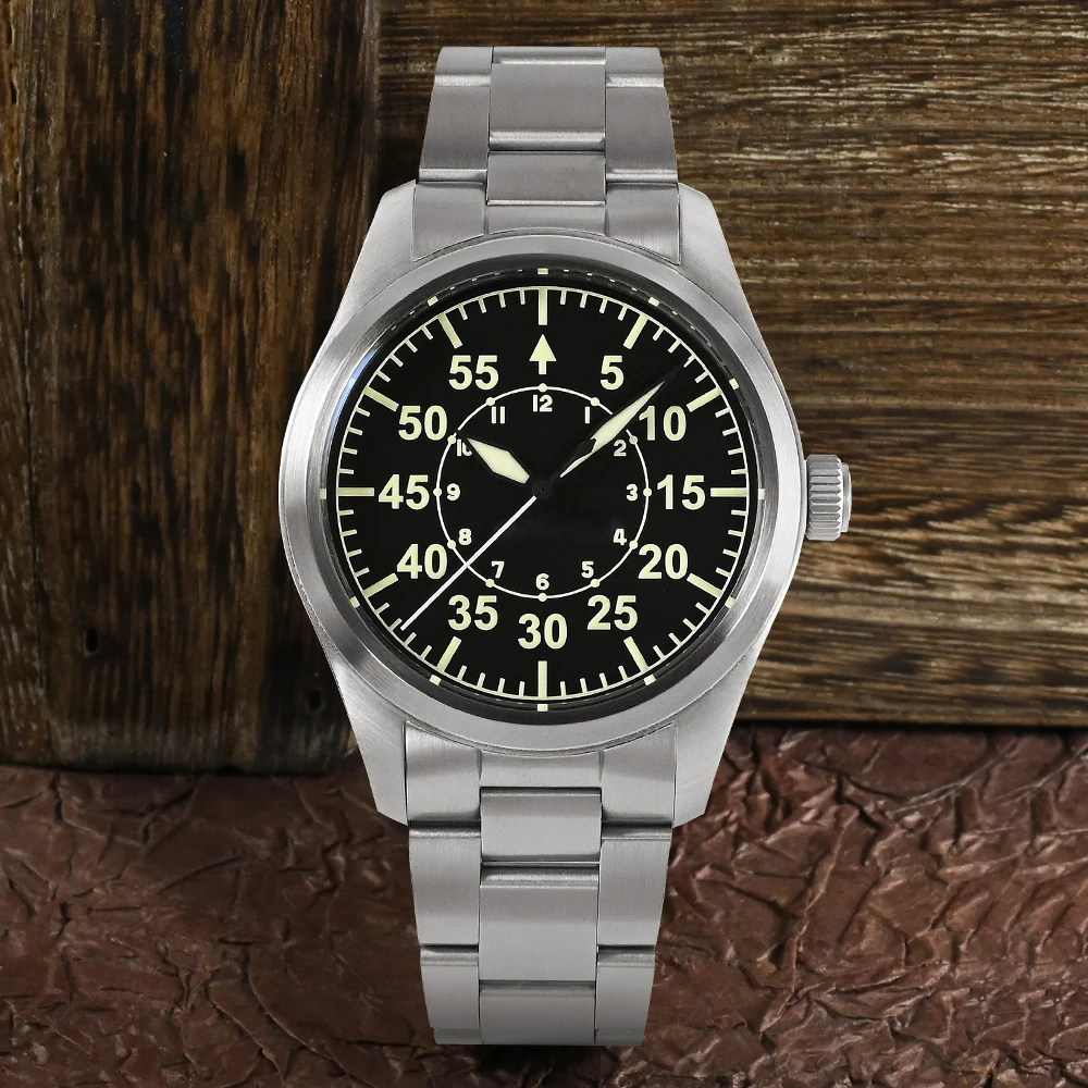 Imagem -02 - San Martin-relógio Mecânico Automático Masculino Relógios Piloto Luminosos Estilo Simples Moda Militar Nh35 Nh55a 39 mm 20 Bar Impermeável