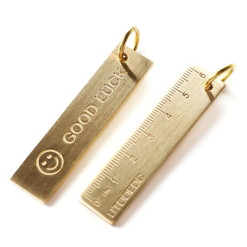 TUTU Multi-function key 6cm Brass Ruler Metal Copper Bookmark Straight Ruler For Leather Notebook School Office Tool H0433