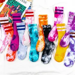 Unisex Tie-Dye Socks Street Trend High-Top Tide Sock Men Women Solid Color Cotton Striped Basketball Socks Skateboard Socks