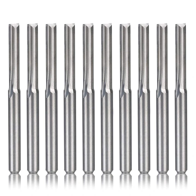 10Pcs 2 Flute Cnc Router Bits 3.175Mm Straight Slot Tungsten Steel Milling Cutter For Wood Mdf Plastic Promotion