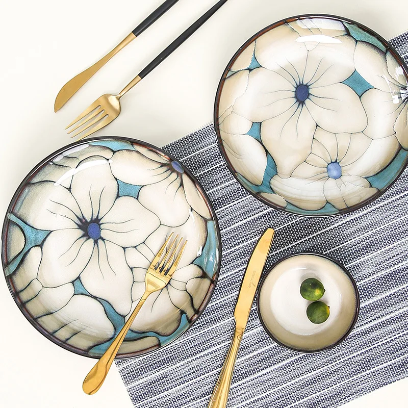 

High Quality Ceramic Dinnerware Set Hand-painted Rice Soup Bowl Dish Plates Vajilla Assiettes De Table Platos