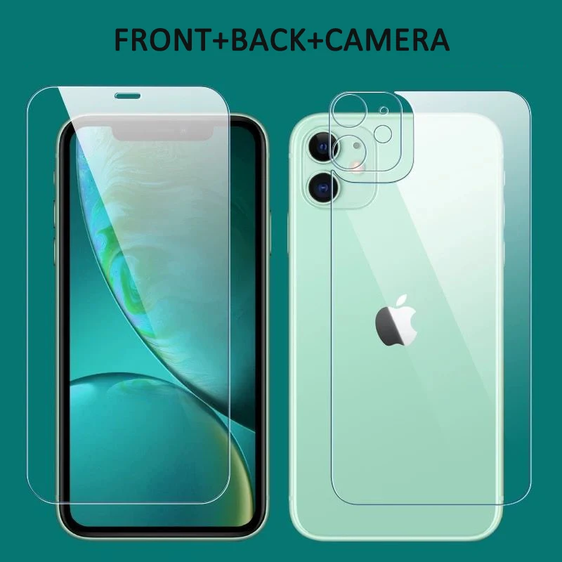 3 In 1 Front+Back+Lens Full Cover Tempered Glass Film For iPhone 12 11 Pro Max Mini Screen Protector For iPhone 13 Pro Max Glass