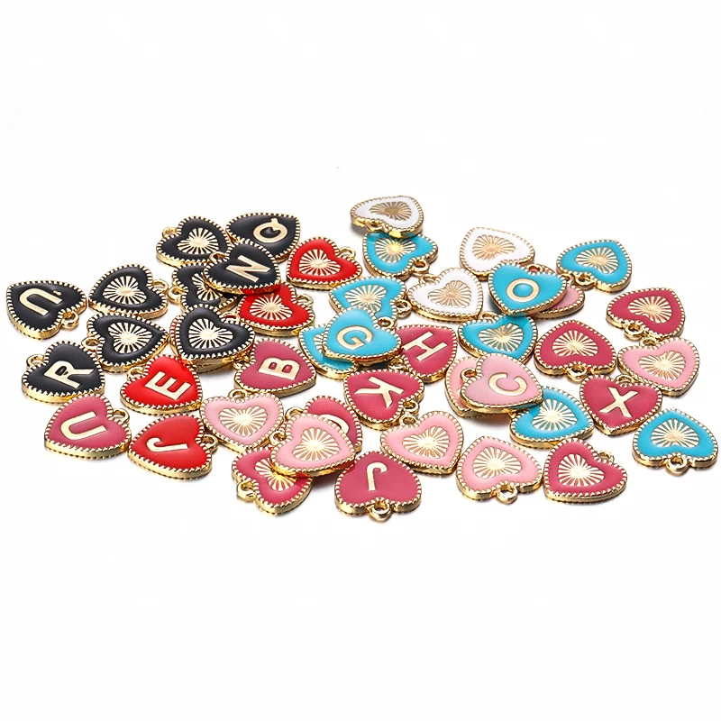 

SAUVOO 26pcs/lot 4.5x15mm Alloy Letter Heart Charm Pendant For Women Handmade DIY Necklace Earrings Jewelry Accessories Making