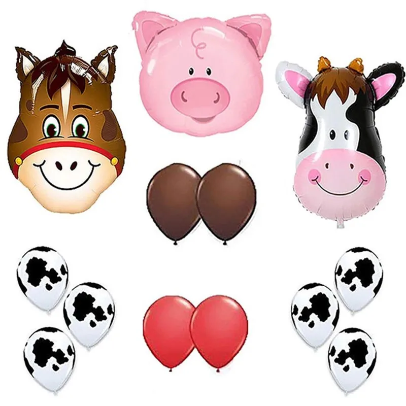 1set  44*64cm Cow Tiger Zebra Pig Head Balloons Farm Animal Theme Party Star Animal Decor 3.2g Latex Helium Supplies Balaos Toys