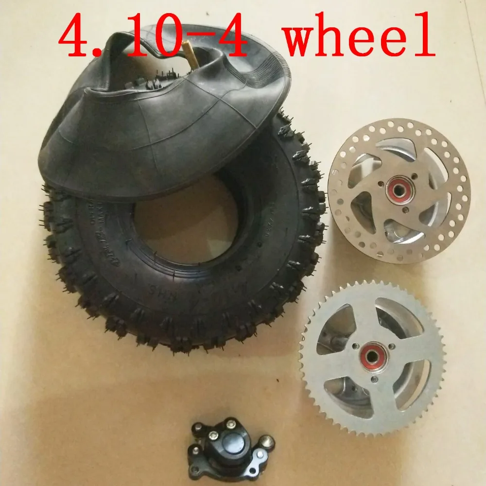 4.10/3.50-4 410/350-4 4.10-4 Tires Wheels 4 Inch Hub Rim+4.10-4 Tyre Inner Tube+Brake Disc +Sprocket +Brake Pump Fits ATV Qua