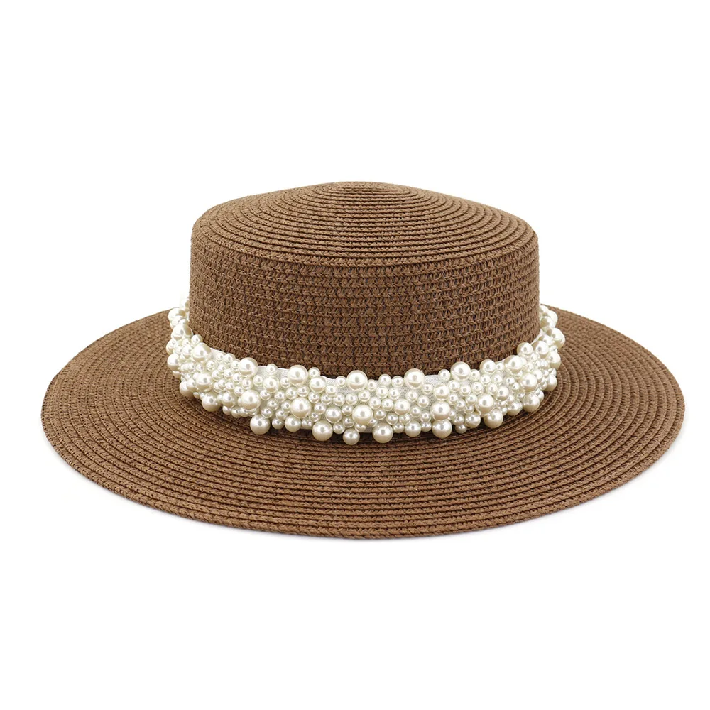 Straw hat pearl big brim women summer outdoor travel beach vacation seaside sun hat sunhat bucket hat 2020