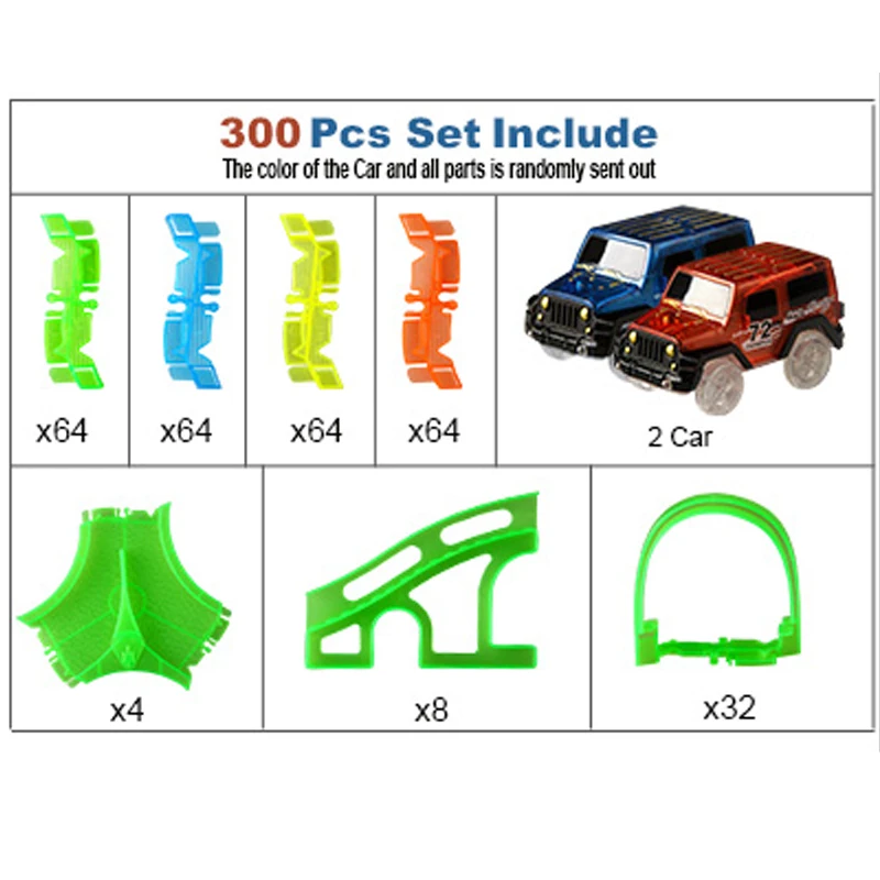 Glowing Race Track Bend Flex Flash in the Dark Assembly Flexible Car Toy /165/220/240pcs Glow Racing Track Set DIY Puzzle Toys