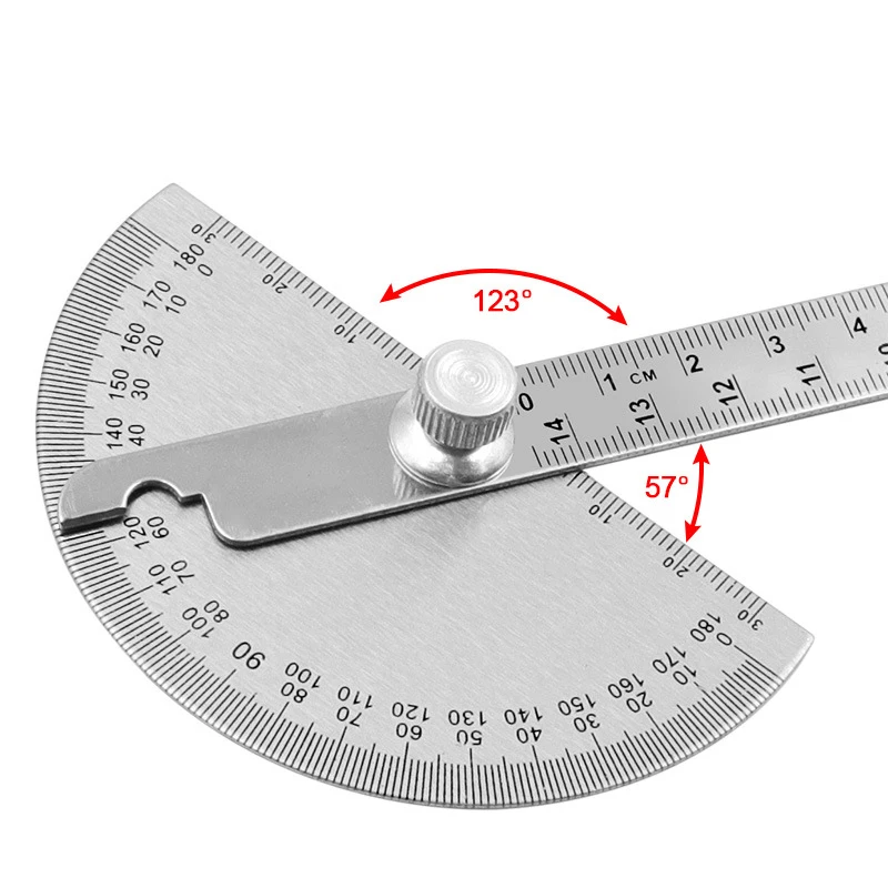 14,5 cm 180 Grad Einstellbar Winkelmesser Multifunktions Edelstahl Roundhead Winkel Lineal Mathematik Messung Werkzeug