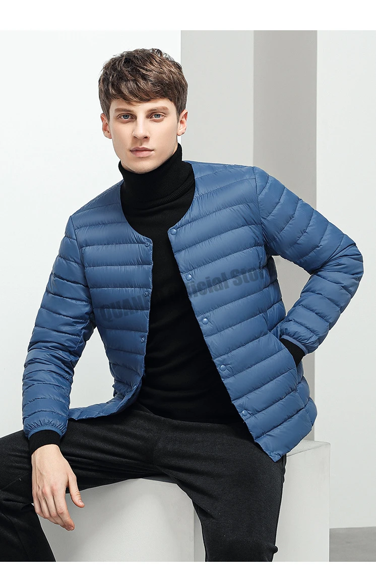 Men's Liner Duck Down Jacket O-neck Variable V-neck 2023 New Men Winter Keep Warm Collarless Ultralight Quilted Puffer Coat