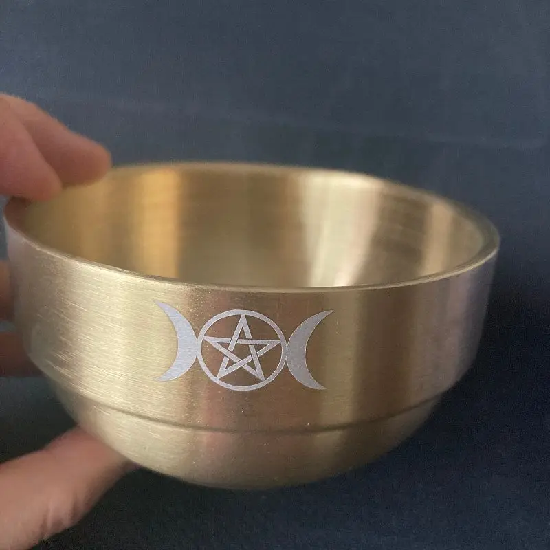 

Altar bowl tarot Supplies Pentagram stainless steel Gold plating Board Game ceremony Moon Divination Astrological Witch Props