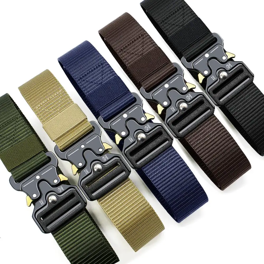 Mens Tactical Belts Army Adjustable Nylon Heavy Leather Belt Outdoor Military Metal Buckle Belts For Men 125CM Тактические пояса