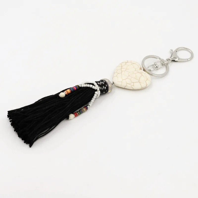 Mode Frauen Tasche Zubehör Anhänger Herz-förmigen Stein Quaste Schlüssel Kette Weiblichen Geschenk Boho Schmuck Auto Keychain – Detail 2