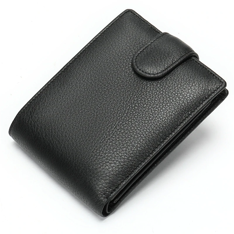 

Men's Black Wallet Genuine Leather Short Purse RIFD Soft Cowhide Leather Wallet Male Female Money Cash Purse Card Wallet Coins