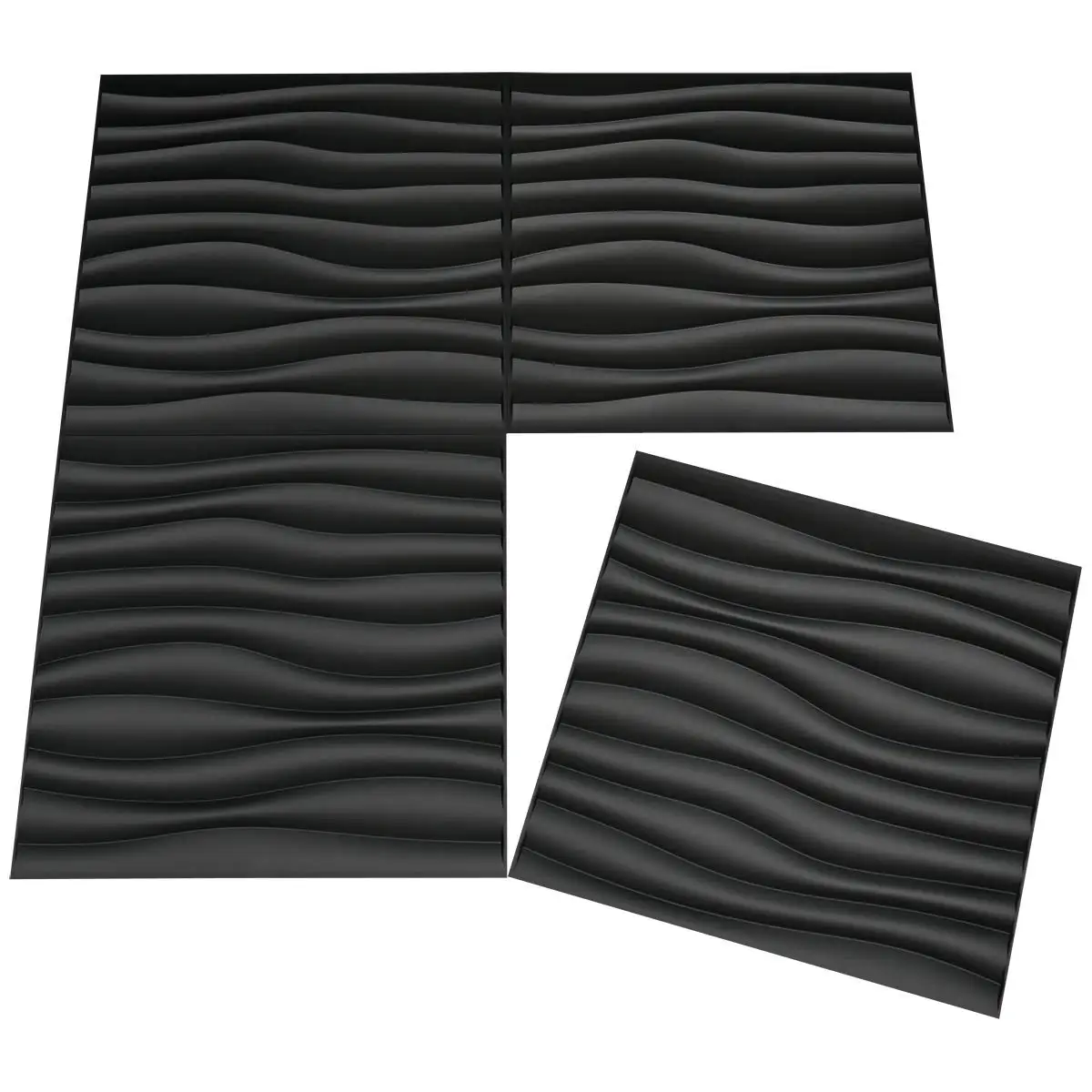 Paneles de pared Art3d de PVC negro para decoración del hogar, sala de estar ondulado para diseño de pared, dormitorio, Fondo de TV, 12 azulejos, 50x50cm