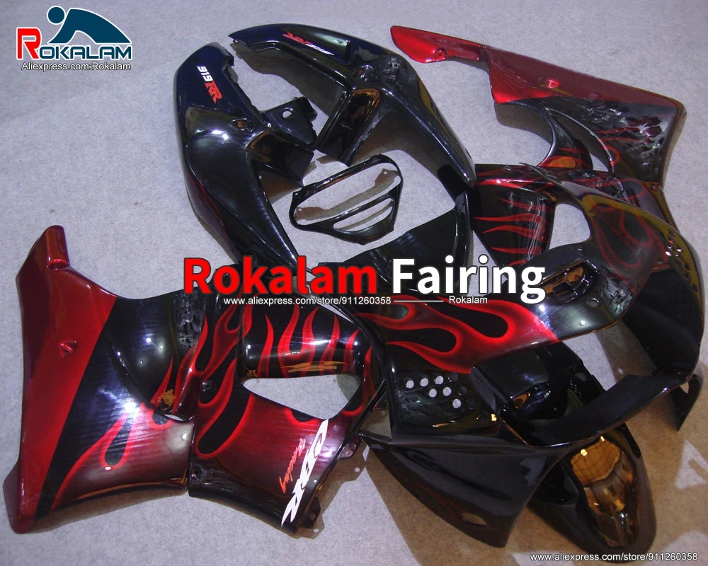 

Aftermarket Cowling Kits For Honda CBR900RR 919 98 99 CBR 900RR 919 1998 1999 Bodyworks Motorcycle Red Flame Black Fairing Kit